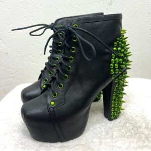 Jeffrey Campbell Spike Platform Spiked Heels Black Leather Green Spikes Size 8